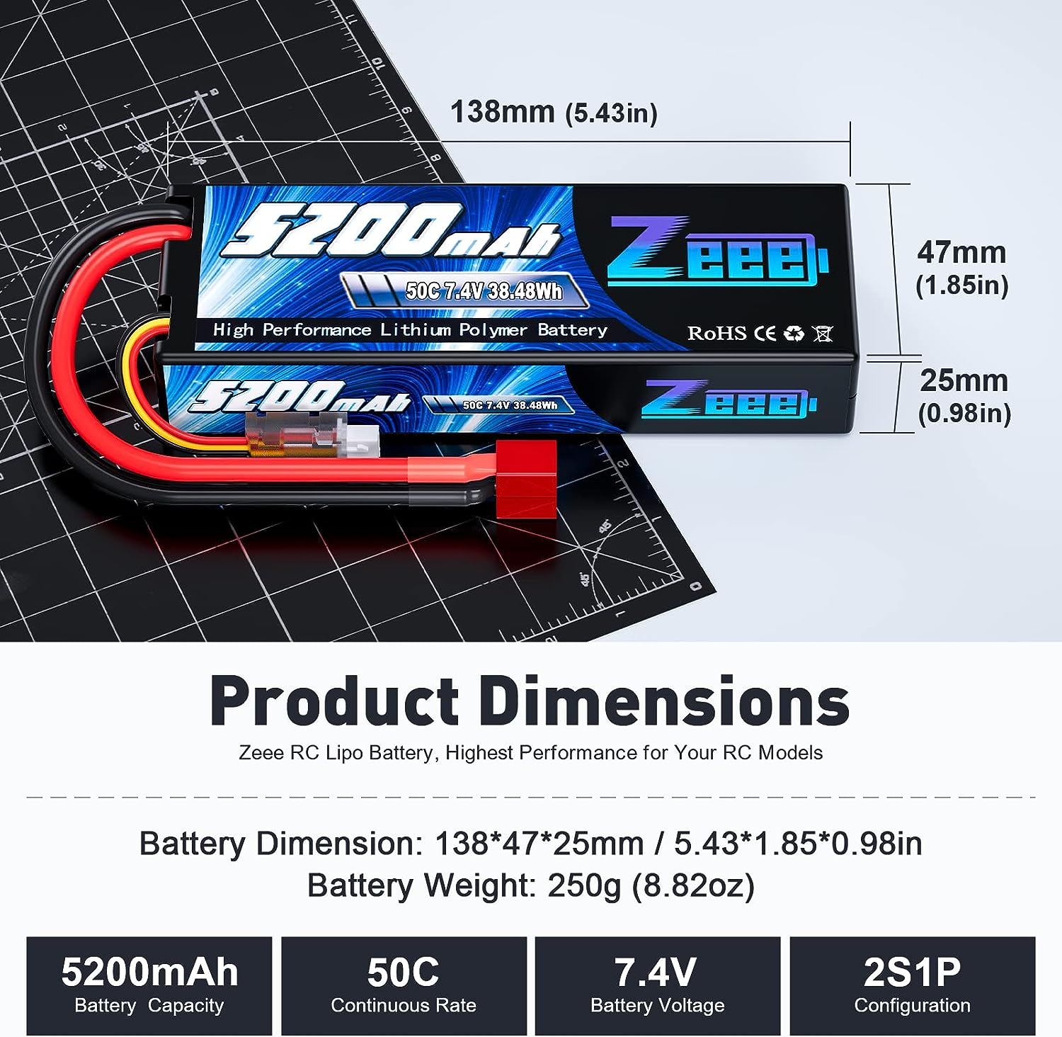 Zeee 5200mAh 2S RC Lipo Batter - Rc Hobby Grade 评论和价格