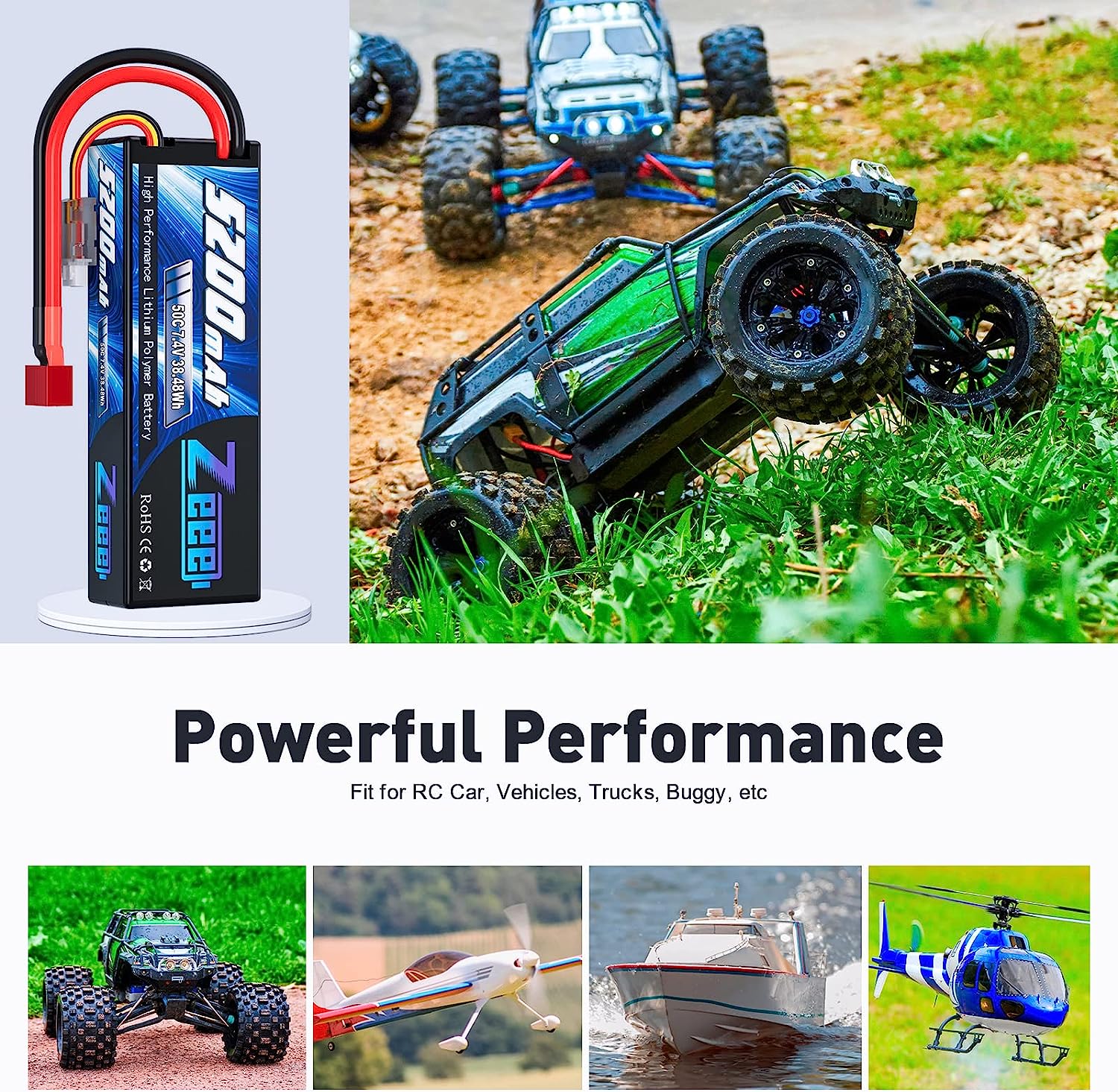 Zeee 5200mAh 2S RC Lipo Batter - Rc Hobby Grade 评论和价格