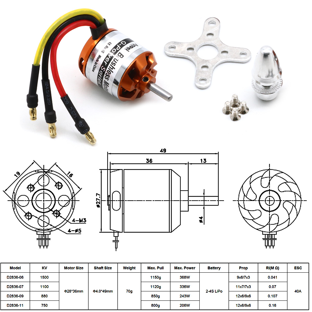 RC Motor D2836 750KV 1500KV 88 - Rc Hobby Grade 评论和价格