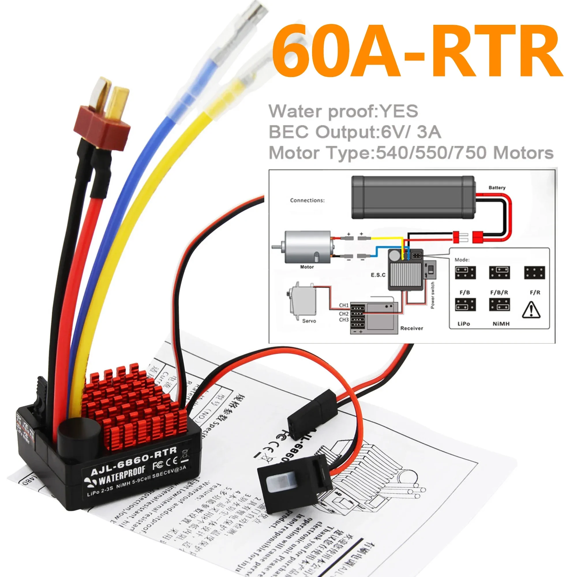 60A Waterproof Brushed ESC RTR - Esc Waterproof 60A 评论和价格